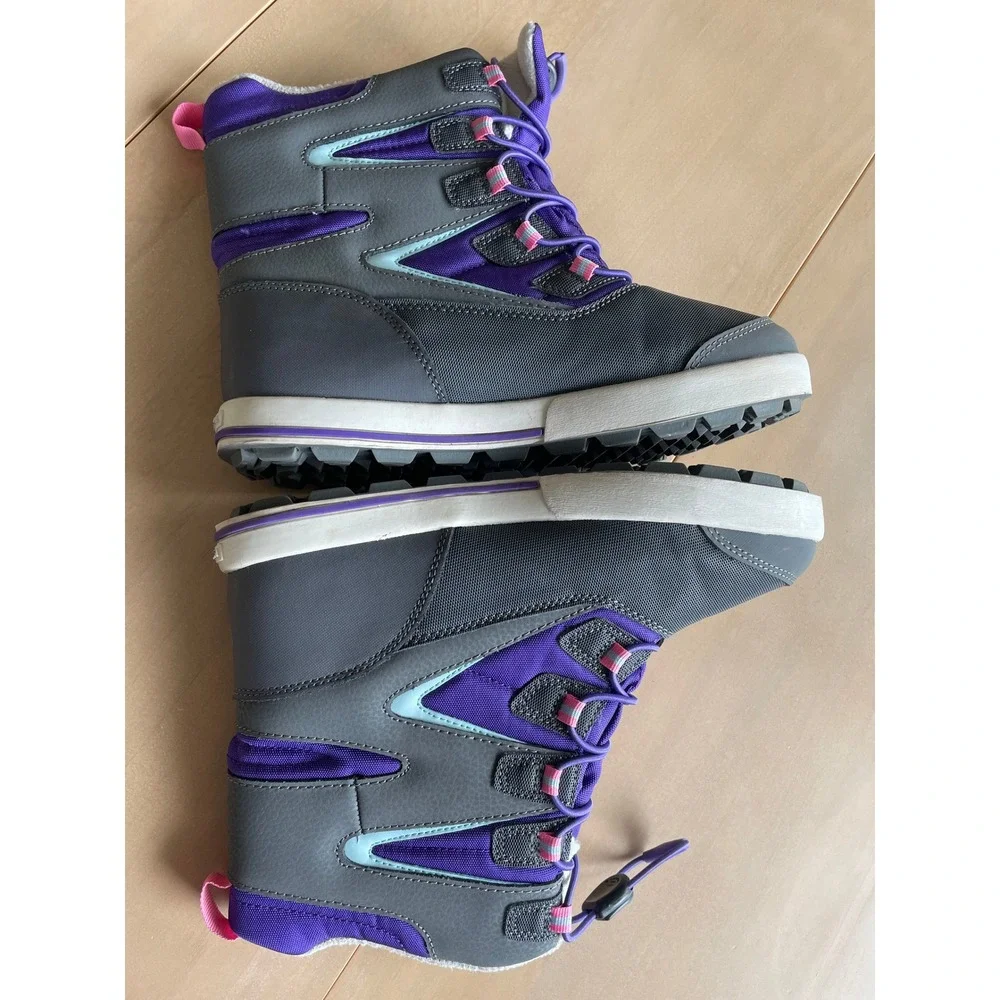 Merrell Snow Bank Waterproof Insulated Winter Boots Gray Purple Kid's US 5